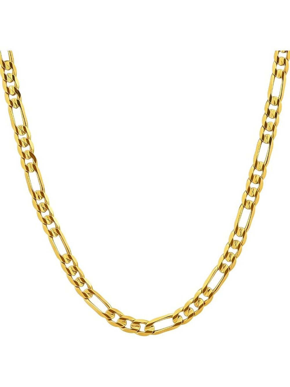 4mm Gold Figaro Necklace for Women & Men - 24k Real Gold Plated Chain, Lifetime